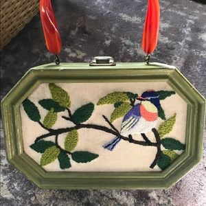 Vintage embroidered bird box bag